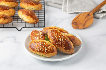 Delicious Turkish food; dill cheese pastry, Turkish name; dere otlu peynirli pogaca