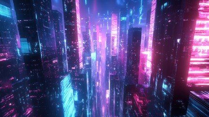 Obraz premium Futuristic Cityscape Illuminated by Neon Lights