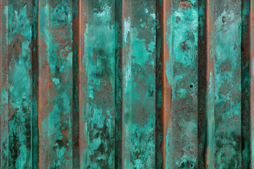 Obraz premium Vintage oxidized copper patina corrugated metal