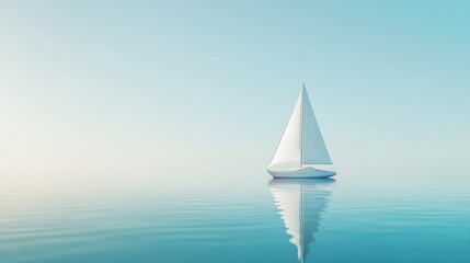 Obraz premium Serene White Sailboat Sailing the Calm Blue Ocean - Minimalist 3D Illustration