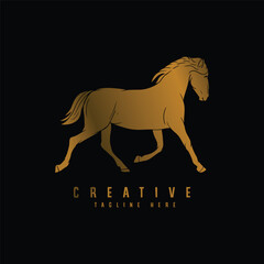 Hand Drawing Golden Horse Black Background