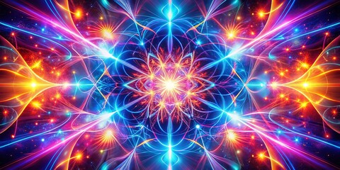 A symphony of luminous lines and swirling colors, a kaleidoscope of light dances across the canvas, creating a mesmerizing spectacle of vibrant energy and intricate patterns.