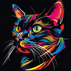 Bright, colorful vector-style t-shirt design with a cat on it, Generative AI.