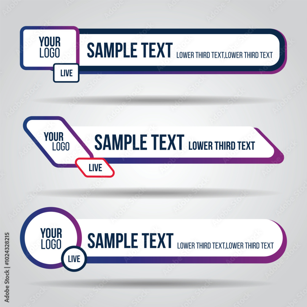 Aufkleber lower third white and colorful design template modern contemporary. set of banners bar screen broadc