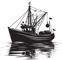 Fishing boat silhouette vector illustration isolated on a white background