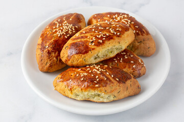 Delicious Turkish food; dill cheese pastry, Turkish name; dere otlu peynirli pogaca