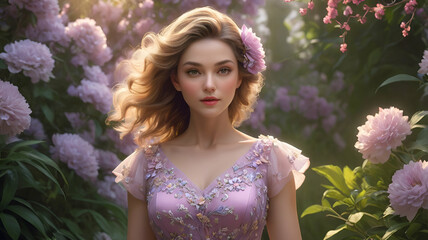 woman with flowers in the garden