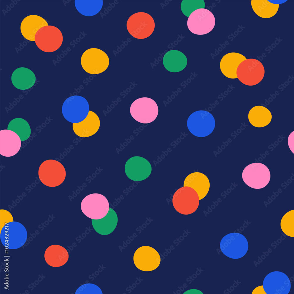 Poster Seamless pattern with abstract colorful small polka dots on a dark blue background. Vector illustration