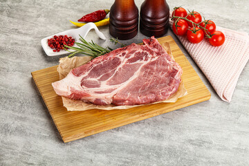 Raw pork neck steak uncoocked