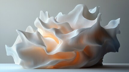 Abstract white and orange textured cloud-like shape.