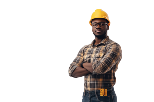 Confident African American Construction Worker in Hardhat