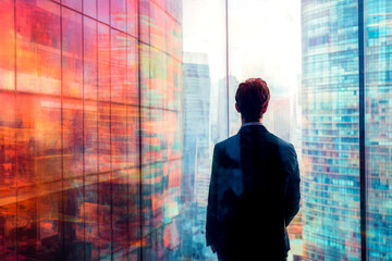 Fototapeta premium businessman looking cityscape on background