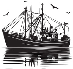 Fishing boat silhouette vector illustration isolated on a white background