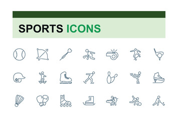 Athletic sports icons set. Vector illustration in modern thin line style of sports related icons. Containing football, basketball, competition, volleyball and more.