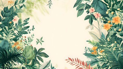 Lush Greenery Frame with Pink and Orange Flowers