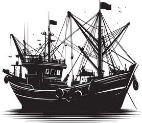 Fishing boat silhouette vector illustration isolated on a white background