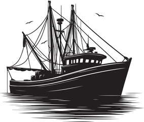 Fishing boat silhouette vector illustration isolated on a white background