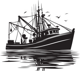 Fishing boat silhouette vector illustration isolated on a white background