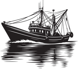 Fishing boat silhouette vector illustration isolated on a white background