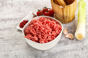Minced beef meat in the bowl