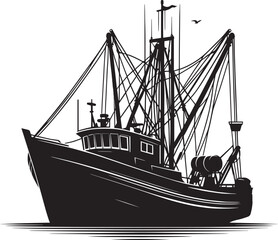 Fishing boat silhouette vector illustration isolated on a white background
