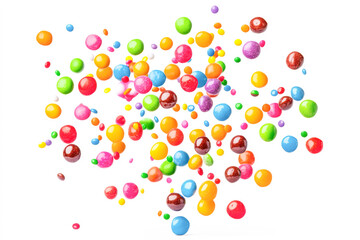 Colorful candies falling, isolated on white