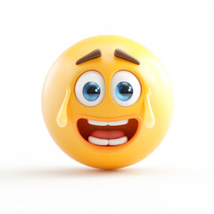 Fototapeta premium Face with tears of joy, 3D emoji isolated on white background, front view, emoji style