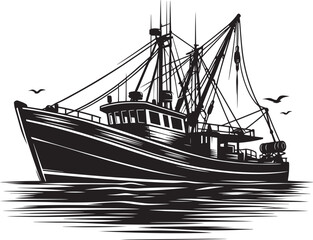 Fishing boat silhouette vector illustration isolated on a white background