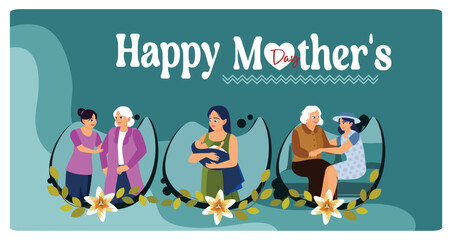 A mother holds a baby in her arms. An expression of a mother's love for her children. Mother's Day concept. Flat vector illustration.