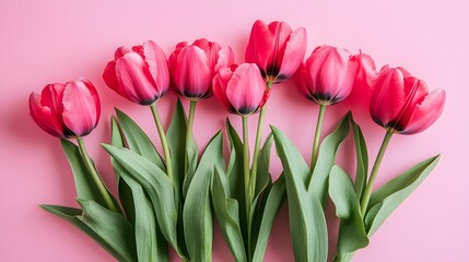Fototapeta premium Images of tulips with pink tone give feeling of sweetness and romance, with a hint of calm and warmth. They can be used in designs to communicate emotions related to love, good wishes or celebrating.
