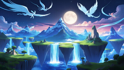 landscape with moon and stars