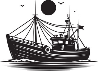 Fishing boat silhouette vector illustration isolated on a white background