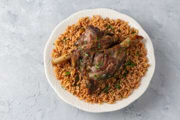 Local Turkish food; Lamb on barley noodle. Turkish name; Ankara Tava or incik