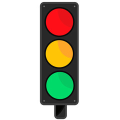 Traffic light with red yellow and green signals in flat vector design isolated on white background
