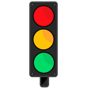 Traffic light with red yellow and green signals in flat vector design isolated on white background
