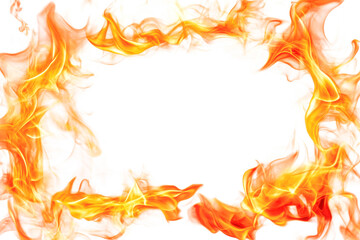 Orange hot fire frame border isolated on white