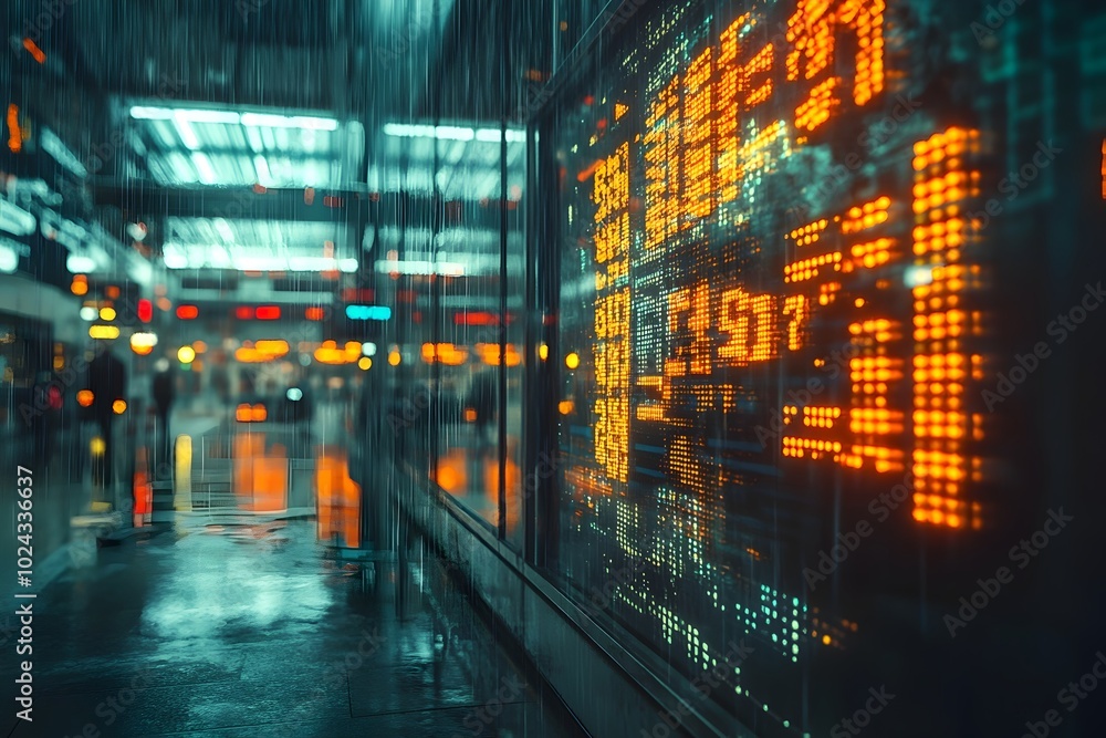 Aufkleber futuristic trading terminal malfunctioning with floating numbers and digital glitches