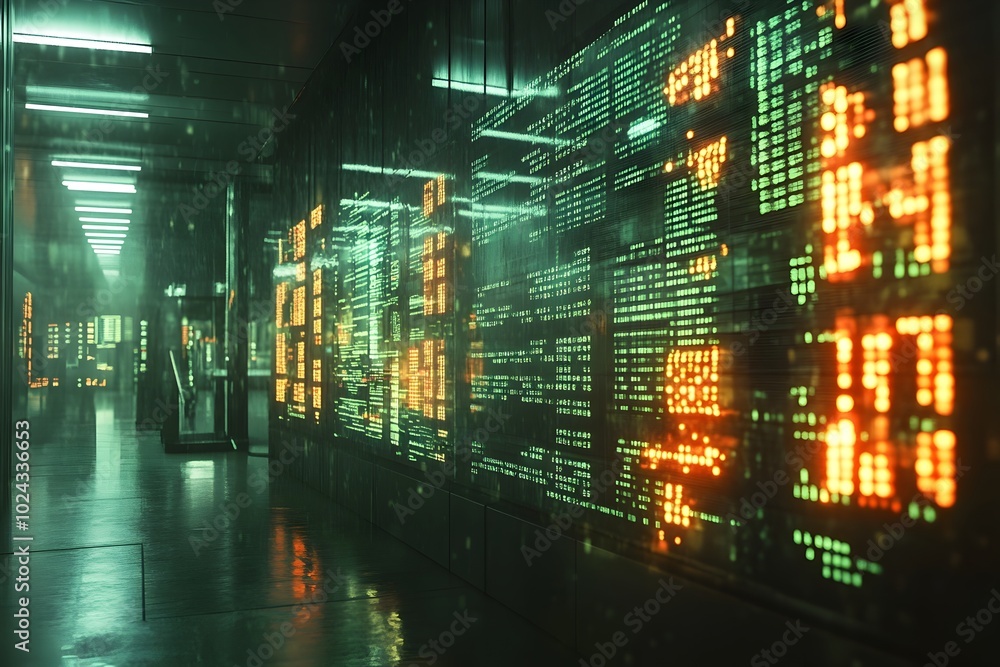 Aufkleber malfunctioning futuristic trading terminal with floating numbers and digital glitches