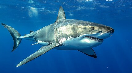 Fototapeta premium Great White Shark Swimming Underwater with Open Mouth