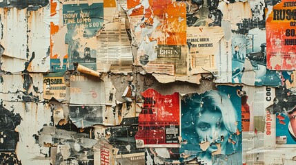 A Wall Covered in Tattered and Faded Posters