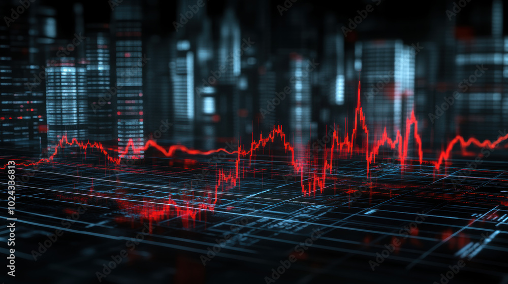 Poster image depicts digital representation of crumbling stock market graph with red lines indicating signi