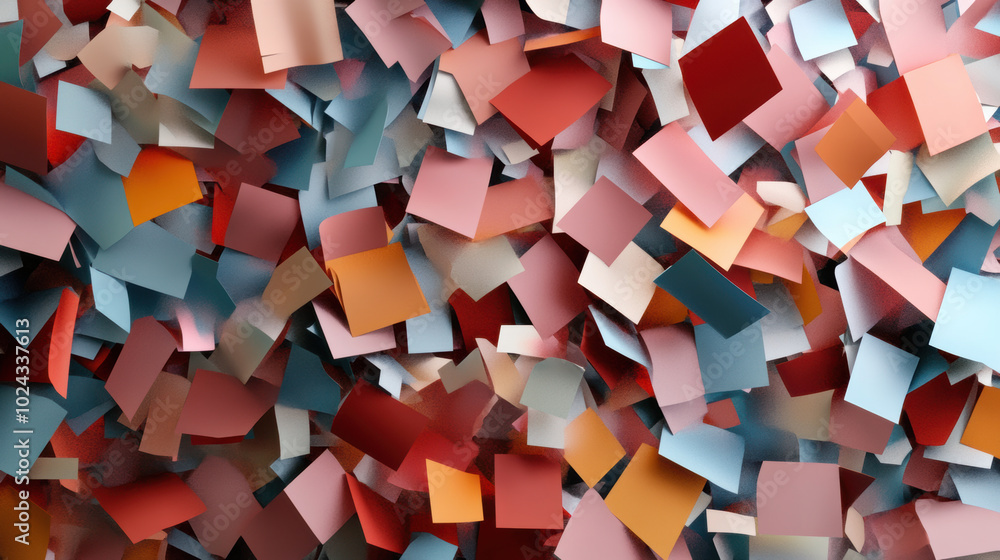 Poster colorful paper pieces scattered in chaotic arrangement create vibrant and dynamic visual. this abstr