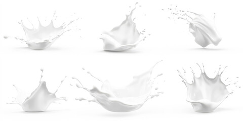Set of white milk splashes isolated on white