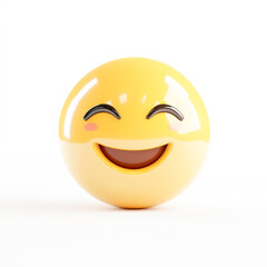 Fototapeta premium Smiling face with smiling eyes, 3D emoji isolated on white background, front view, emoji style