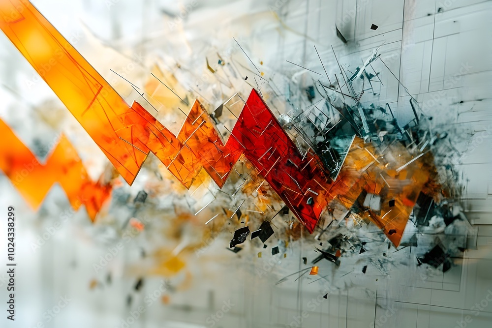 Aufkleber abstract representation of chaotic market failure with tangled graphs and broken arrows