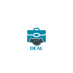 Handshake on the background of the briefcase icon isolated on white background