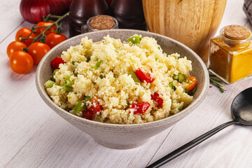 Vegan cuisine couscous with vegetables