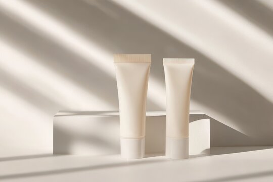 Minimal skincare product, sleek cosmetic tube design, modern aesthetic, clean lines, promotes simplicity and effectiveness in skincare routine