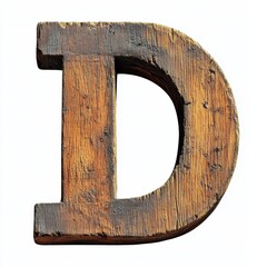 A wooden letter "D" with a rustic texture, likely used for decoration or signage.