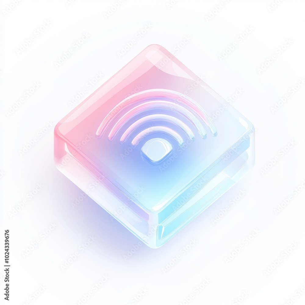 Poster stylish and modern wireless signal icon rendered in gradient colors on a translucent square base, sh